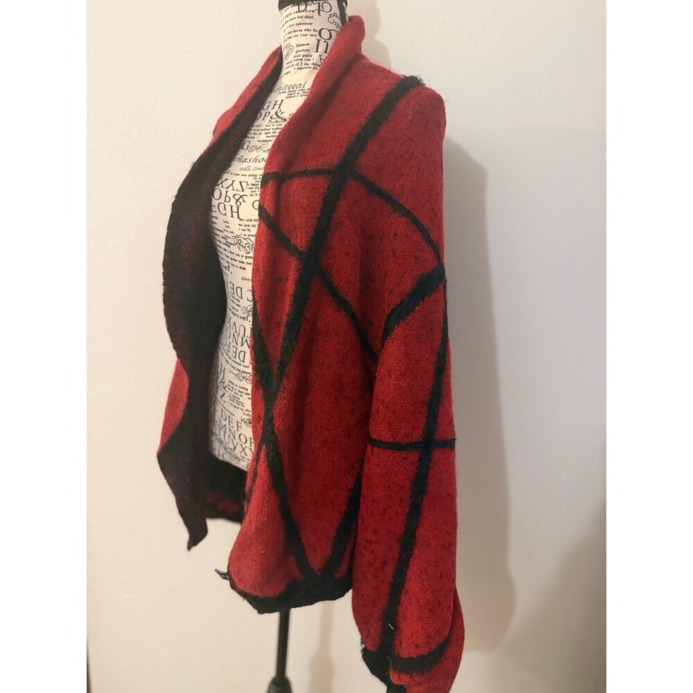 VIA SPIGA Red Black Diamond Pattern Shawl One Size